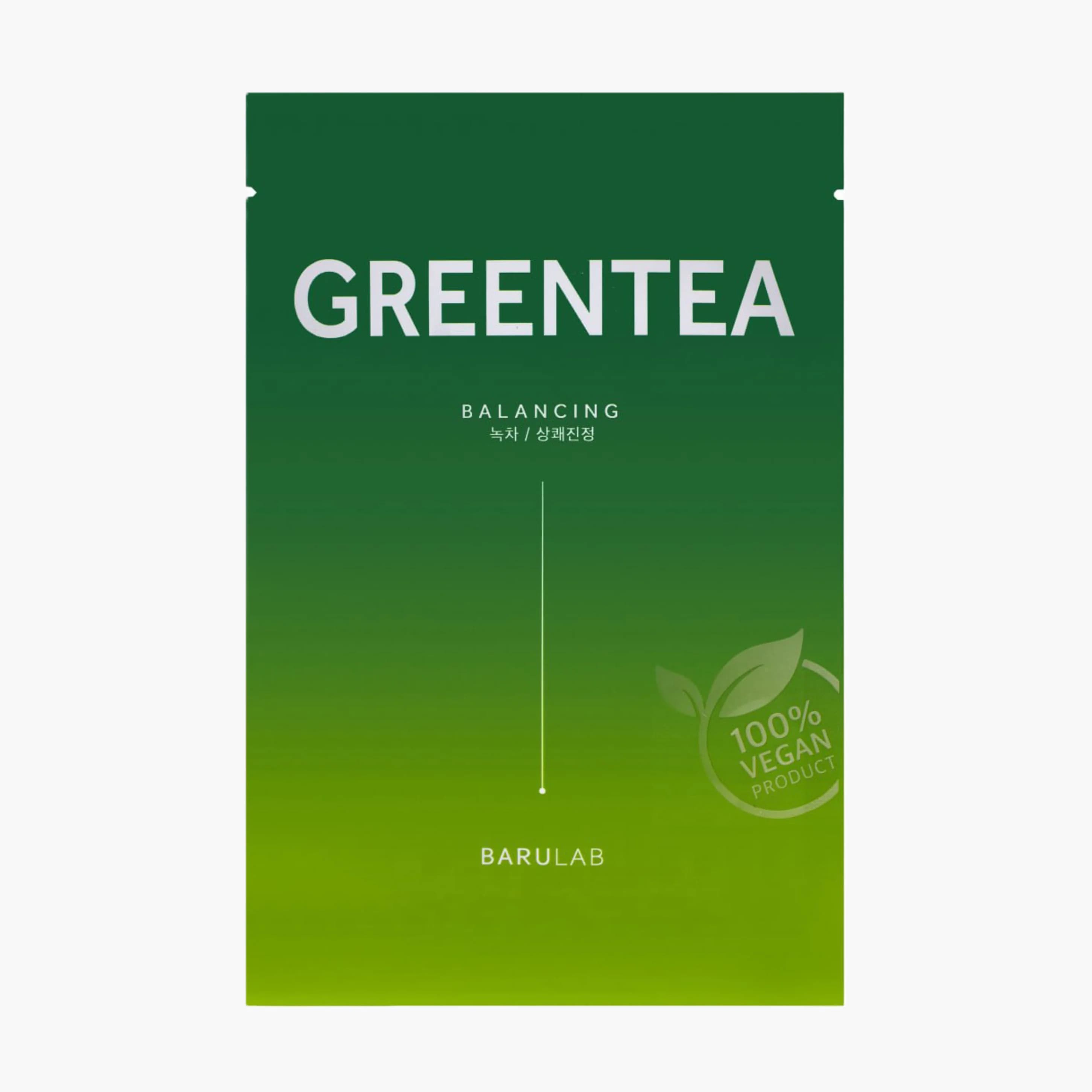 Маска тканевая веганская увлажняющая  с зелёным чаем | Barulab The Clean Vegan Green Tea Mask 23 g 