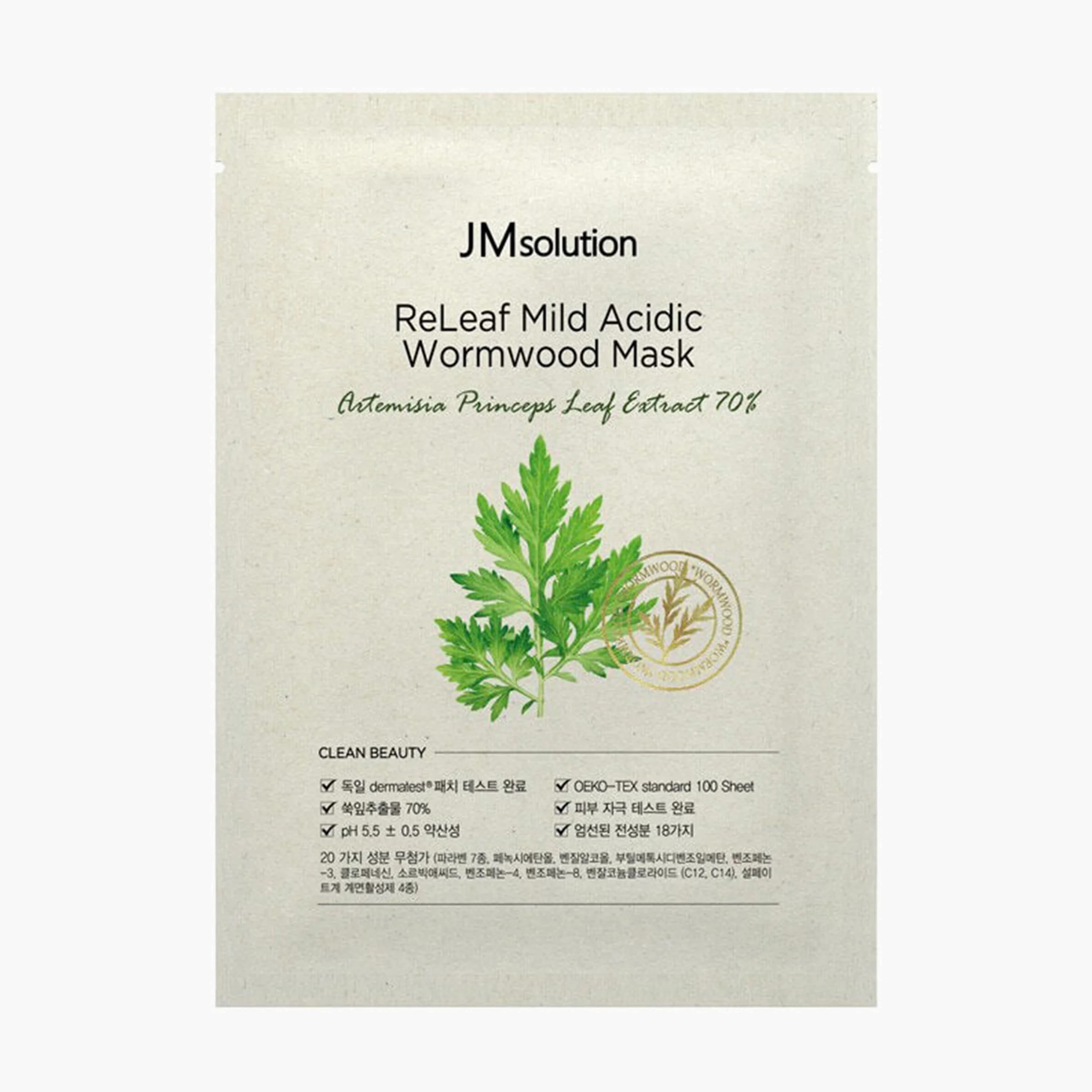 Маска тканевая с экстрактом полыни |JMsolution Releaf Mild Acidic Wormwood Mask 30 ml