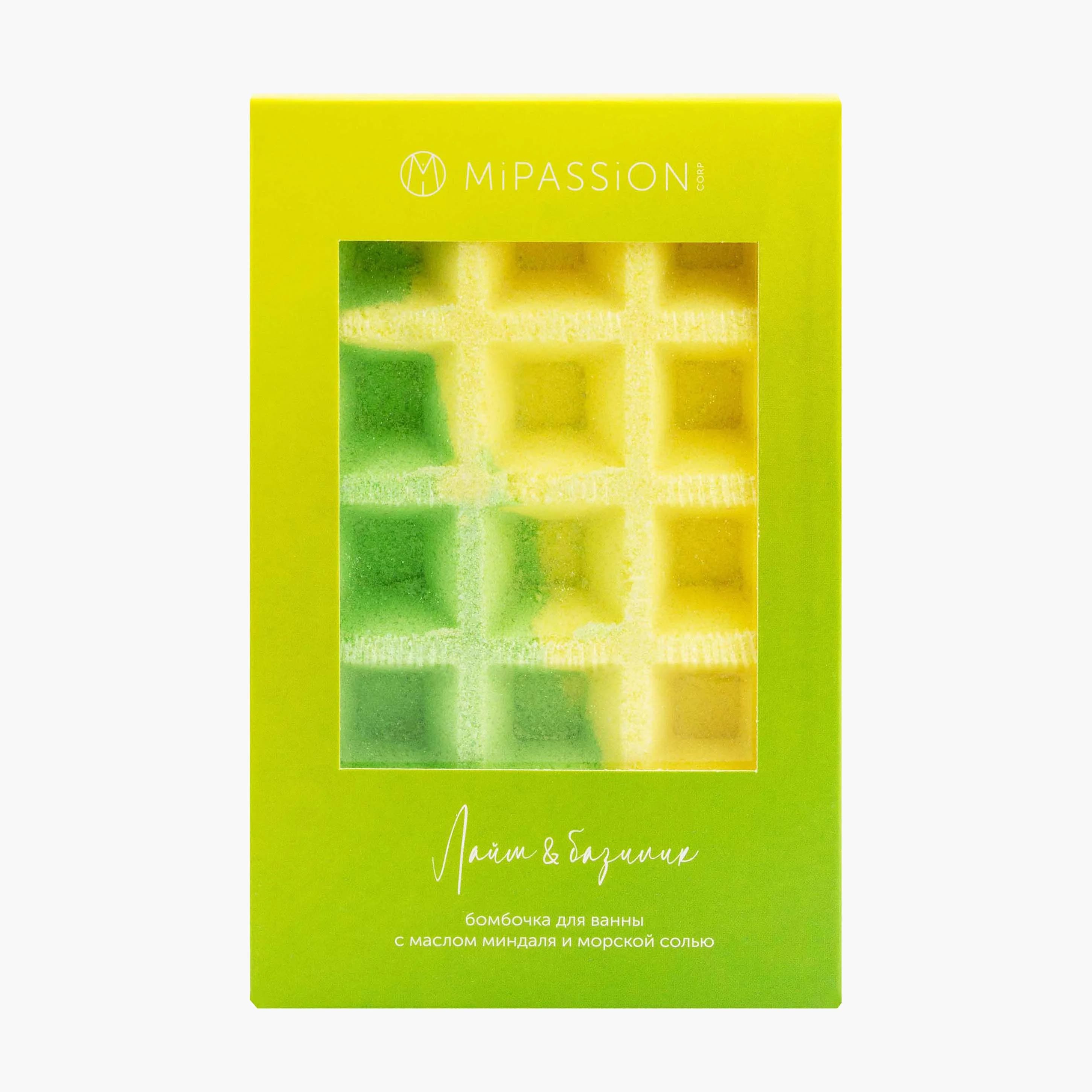 | Бомбочка для ванны вафля "Лайм и базилик" 140 гр