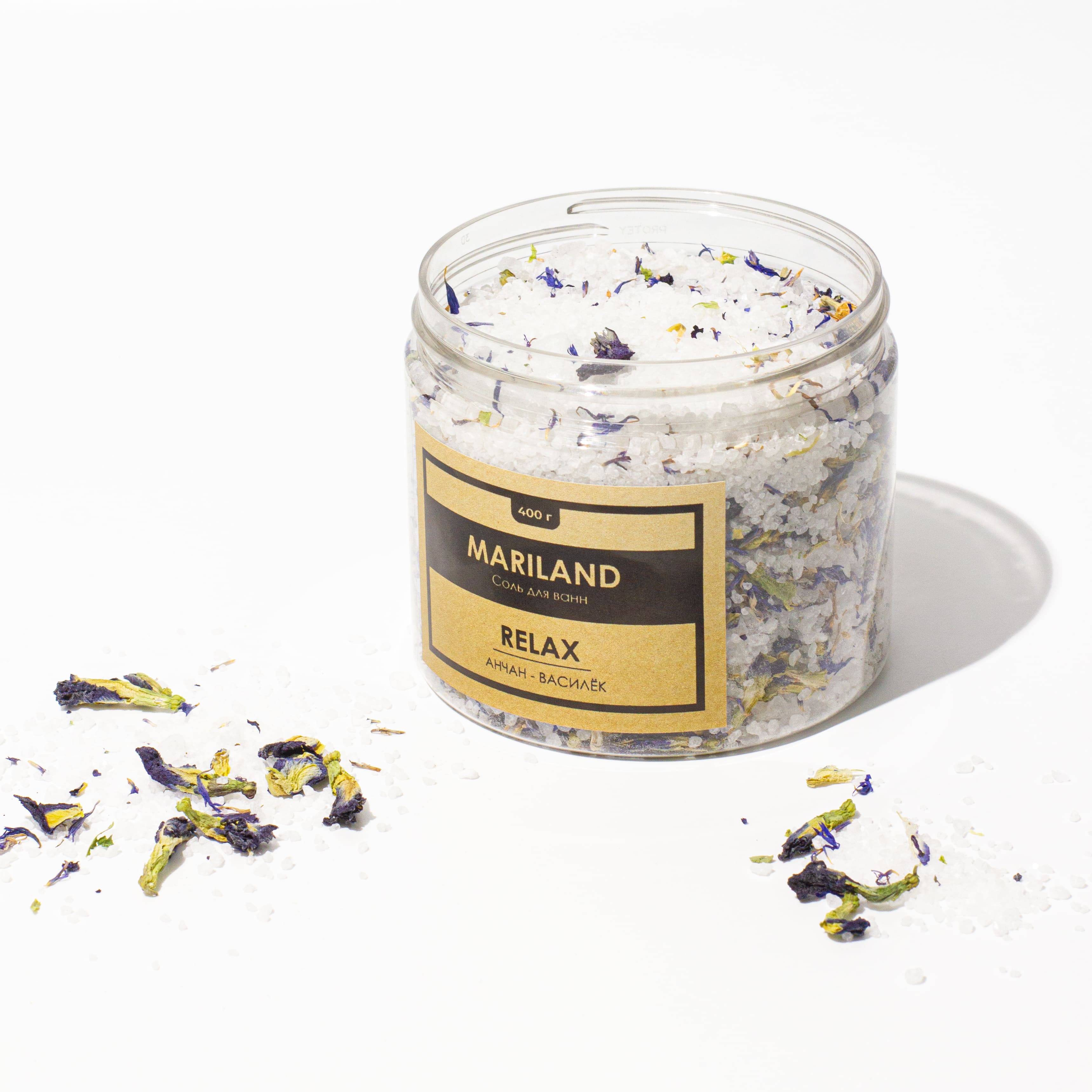 Расслабляющая соль для ванн с лепестками василька и цветками анчана | MARILAND Relax Sea Salt 400 г