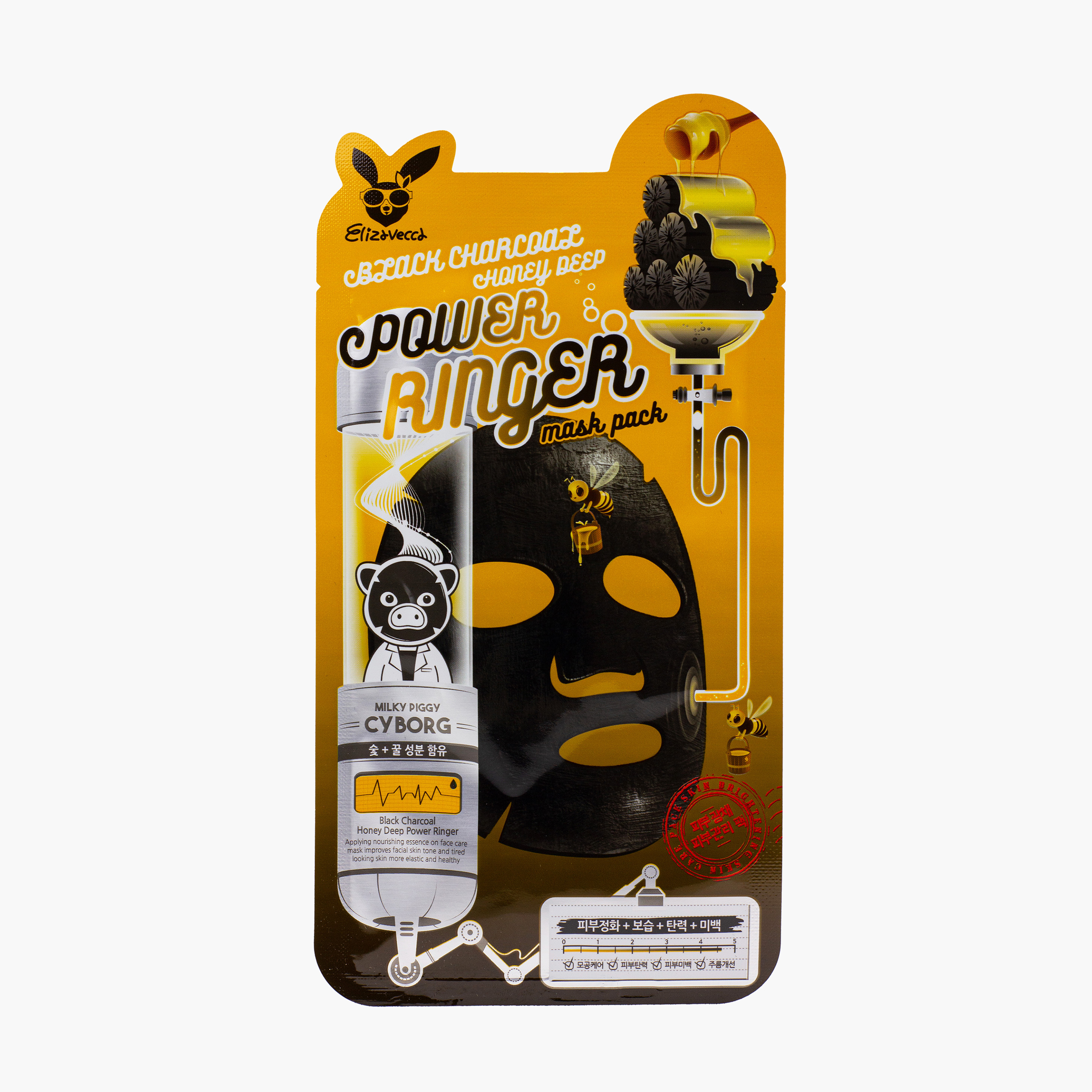 Маска тканевая с древесным углем и медом | Elizavecca Black Charcoal Honey Deep Power Ringer Mask Pa