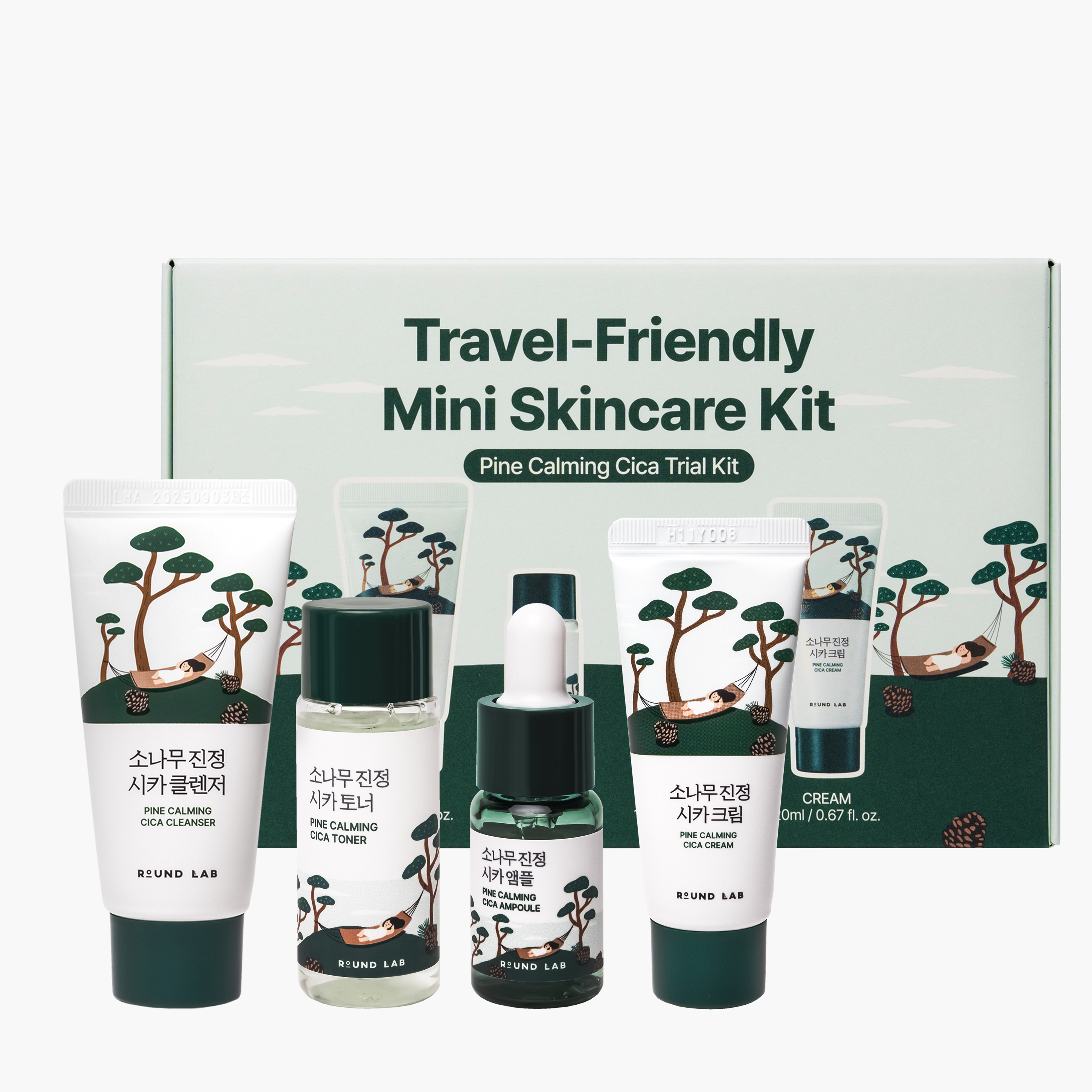 Travel-набор уходовых средств с экстрактом сосны и центеллы | Round Lab Pine Calming Cica Trial Kit